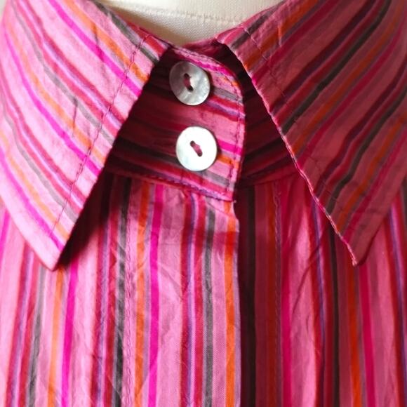 Farinaz Taghavi 100% Silk Pearl Buttoned Pink Striped Duster Tunic NNT Size 8 - Picture 5 of 10